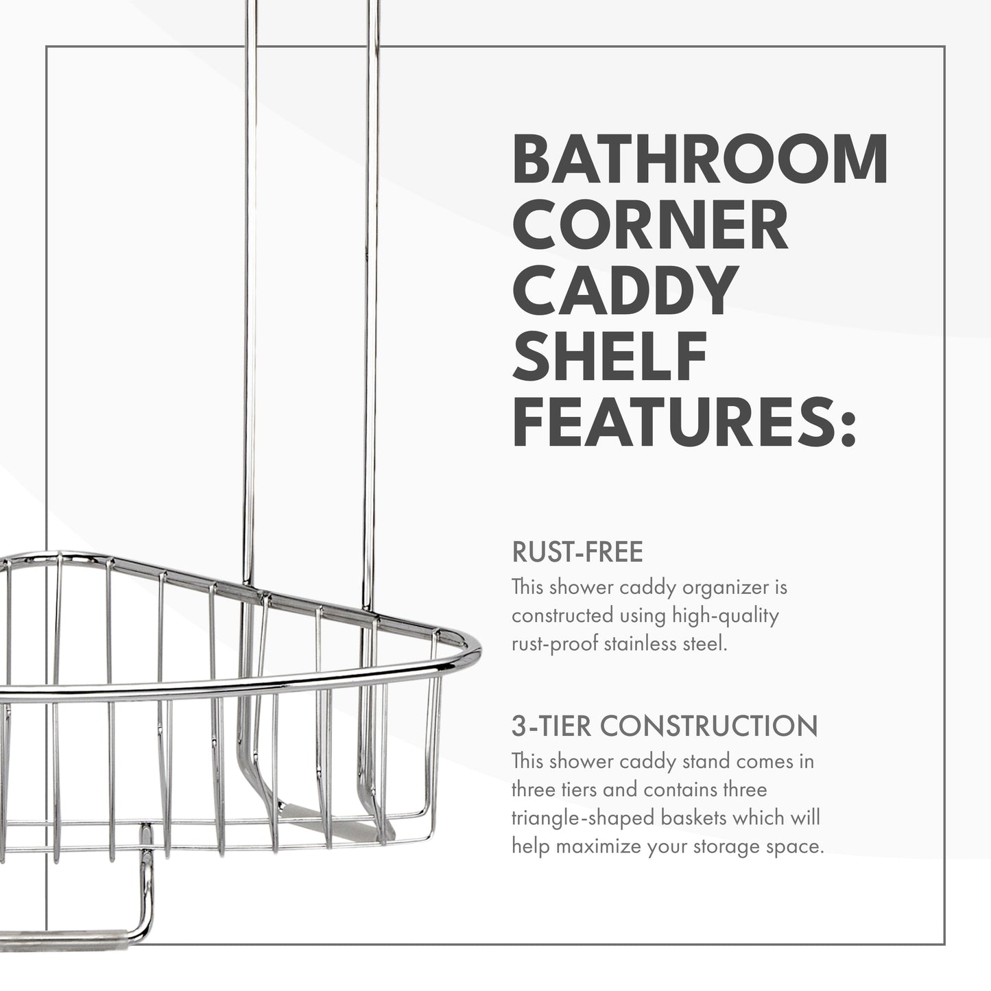 Rust-Proof Corner Shower Caddy - side view