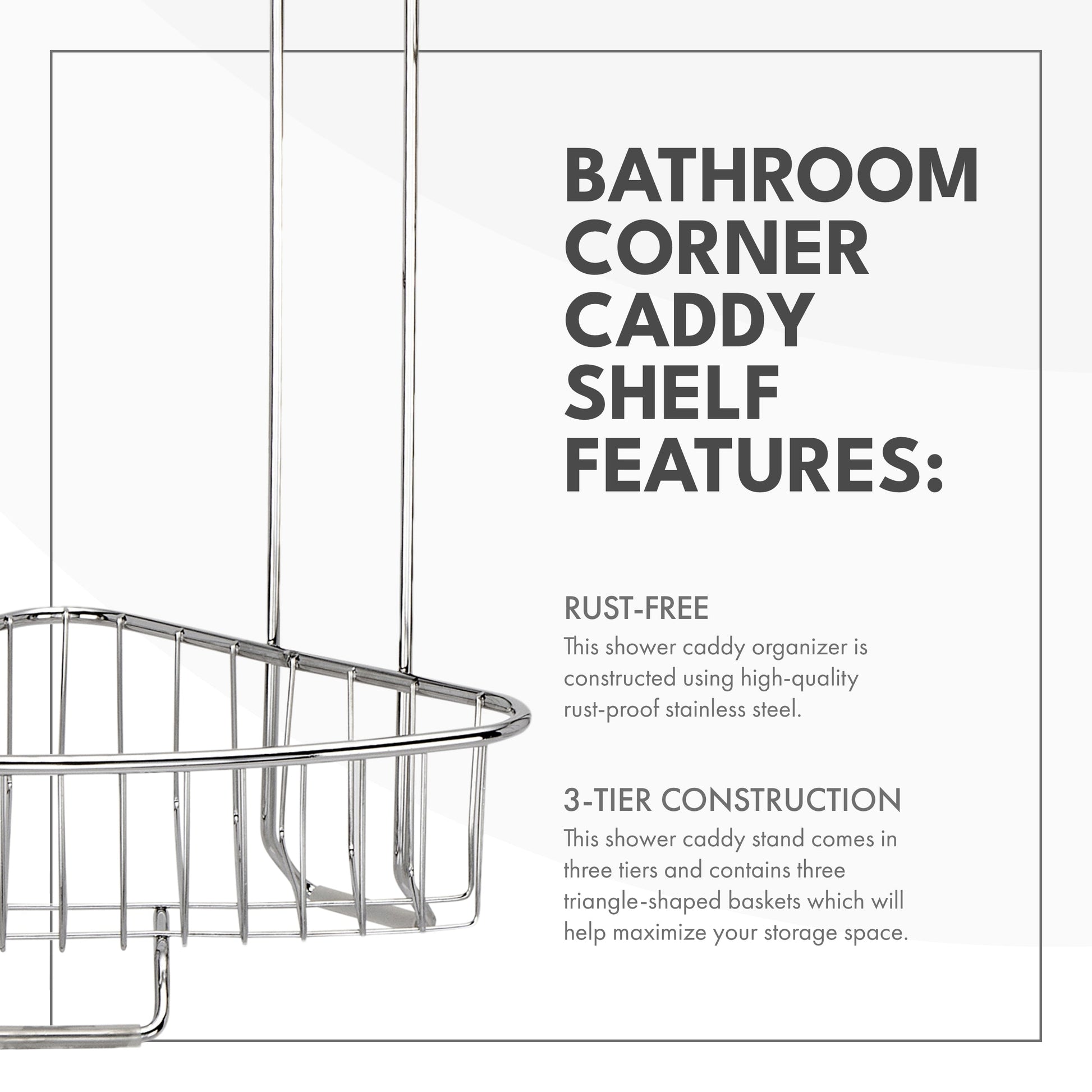 Rust-Proof Corner Shower Caddy - side view